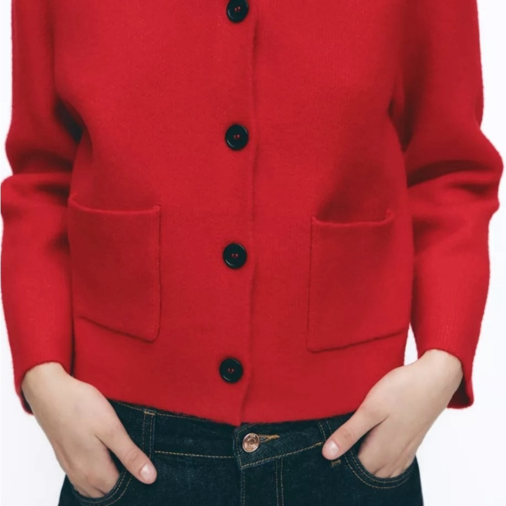 Zara red smooth knit button-up Women's cardigan in size Large